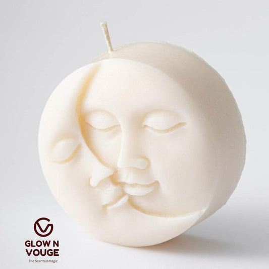 Glow n Vouge Sun & Moon Face Couple Scented Candle – 100% Soy Wax, Handcrafted Celestial Candle for Home & Gifting / Pack of 1