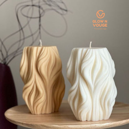 Glow n Vouge Wave Pillar Scented Candle – 100% Soy Wax, Handcrafted Aesthetic Candle for Home & Gifting Pack Of 1