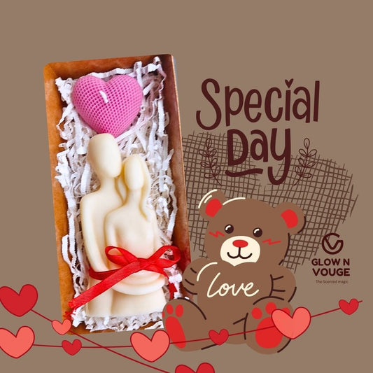 Glow n Vogue Special Gift Combo – Cute Couple Candle & Heart-Shaped Scented Candle, 100% Soy Wax,Romantic Gift for Love & Anniversaries"