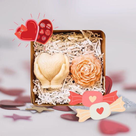 Glow n Vogue Special Gift Box – Heart in Hand & Peony Flower Scented Candles, 100% Soy Wax, Romantic Gift for Love & Anniversaries"